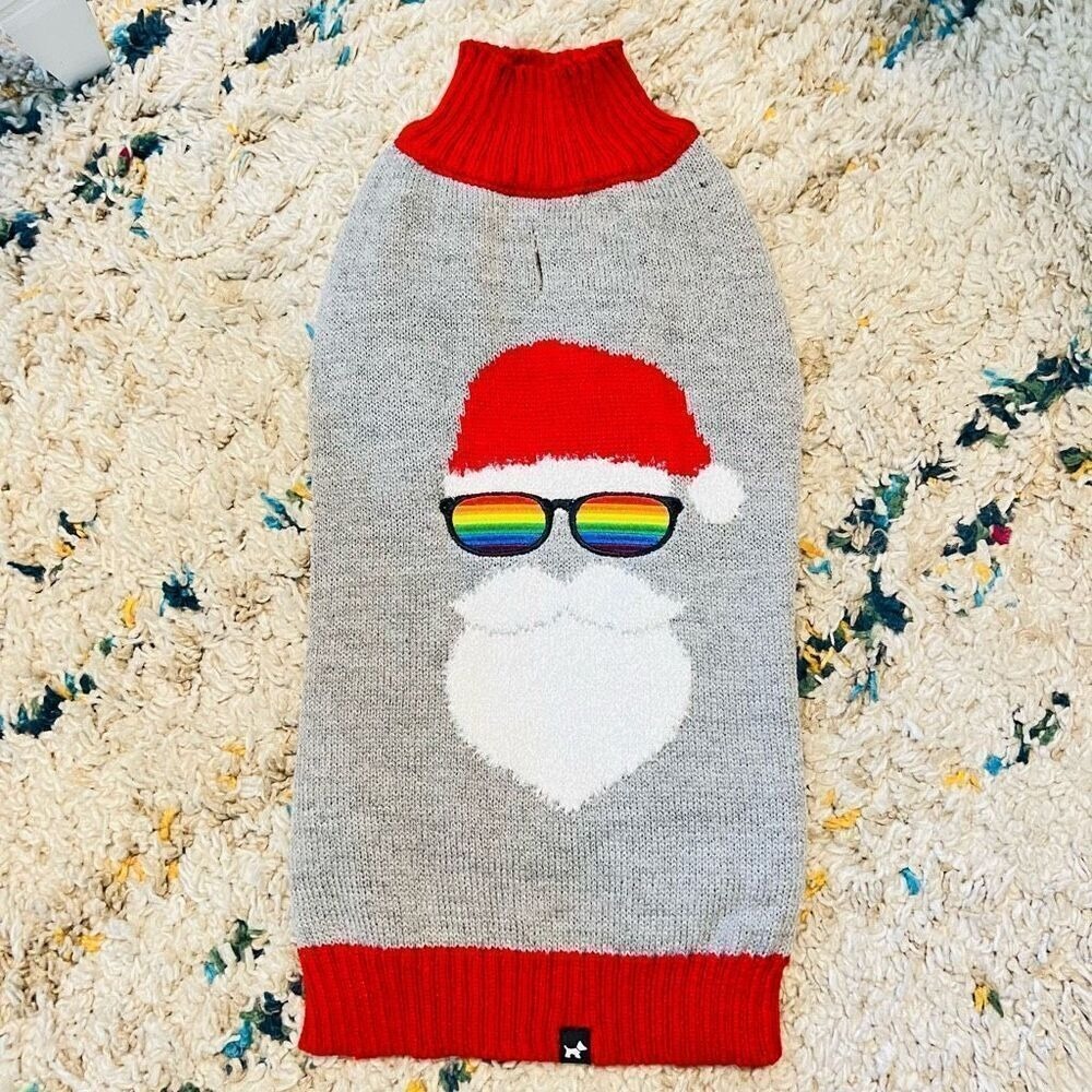 HOTEL DOGGY Pride Santa Dog Sweater, Red/Gray, Gay Pride, Medium, NWT - Picture 5 of 14